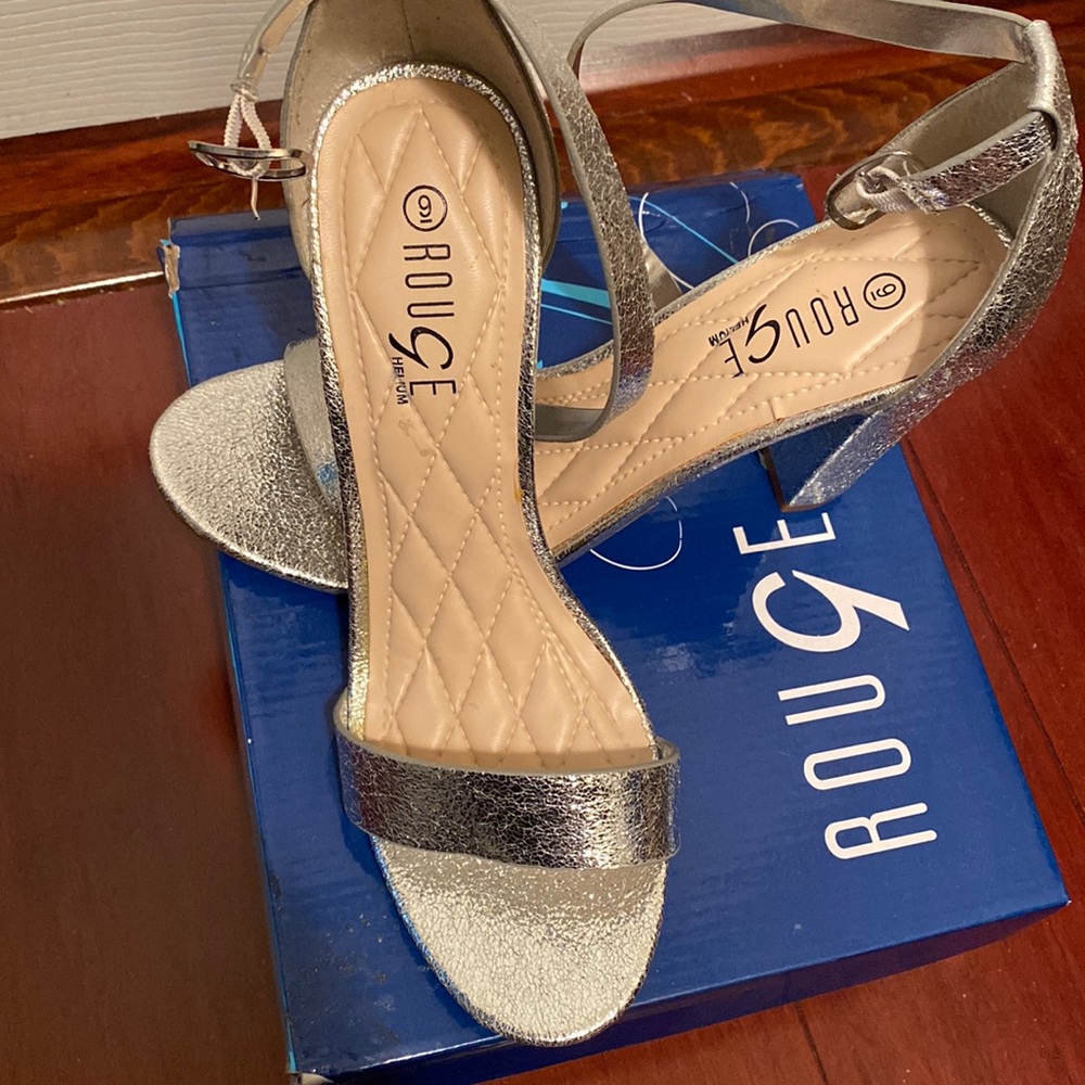 Rouge (is the brand). Silver high heels, brand new (never worn)